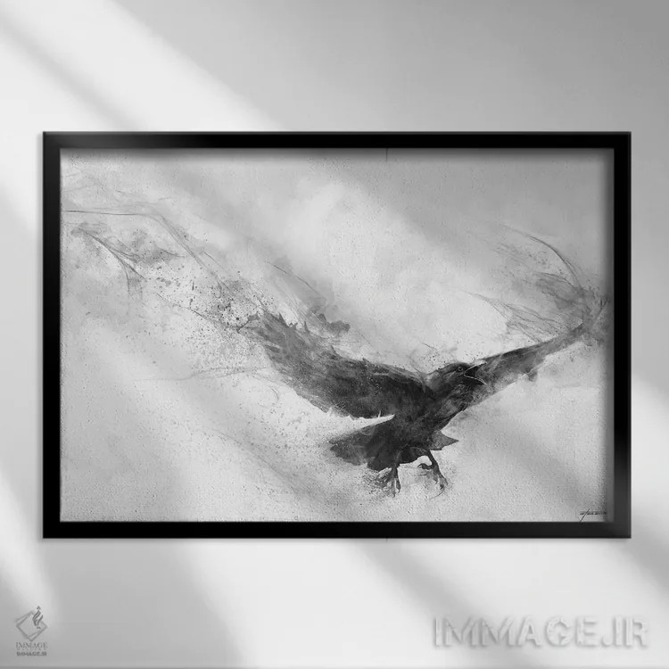 تابلو دکوراتیو پرواز کلاغ اثر استیو گود - نمای قابدار مشکی