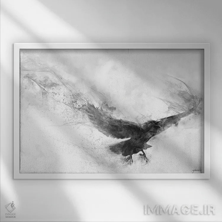 تابلو دکوراتیو پرواز کلاغ اثر استیو گود - نمای قابدار سفید