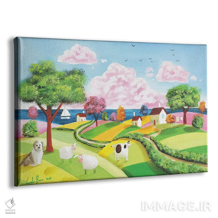 تابلو دکوراتیو تپه های غلتان هنر فولکلور اثر گوردون بروس - نمای پرسپکتیو محصول