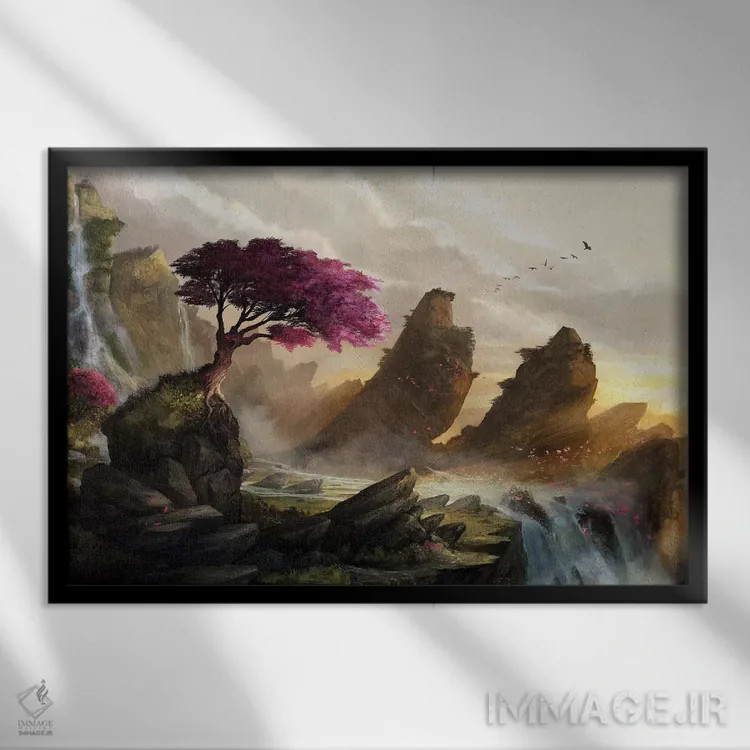 تابلو دکوراتیو غروب شکوفه ها اثر استیو گود - نمای قابدار مشکی