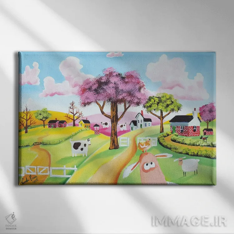 تابلو دکوراتیو جوجه روی سر گوسفند اثر گوردون بروس - نمای روبهرو روی دیوار