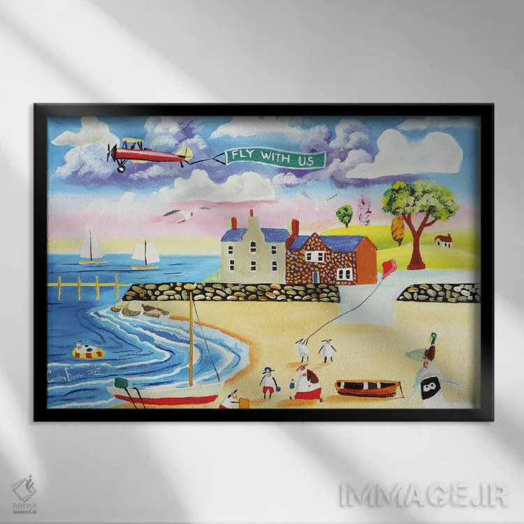 تابلو دکوراتیو حیوانات کنار دریا اثر گوردون بروس - نمای قابدار مشکی