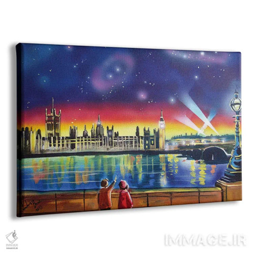 تابلو دکوراتیو شب پرستاره روی تیمز لندن اثر گوردون بروس - نمای پرسپکتیو محصول