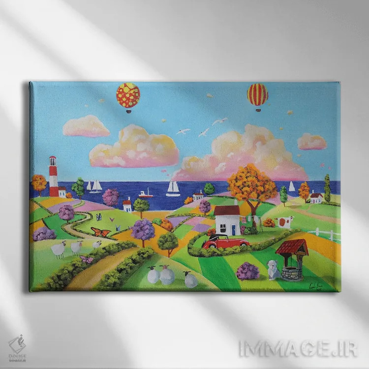 تابلو دکوراتیو بالن ها در ساحل دریا اثر گوردون بروس - نمای روبهرو روی دیوار