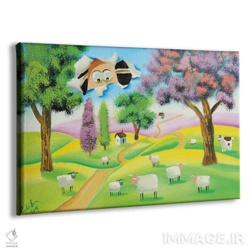 تابلو دکوراتیو عبور گوسفند از بوم نقاشی اثر گوردون بروس - نمای پرسپکتیو محصول