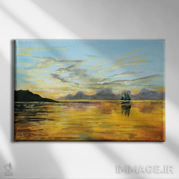 تابلو دکوراتیو غروب آفتاب در دریا اثر گوردون بروس - نمای روبهرو روی دیوار