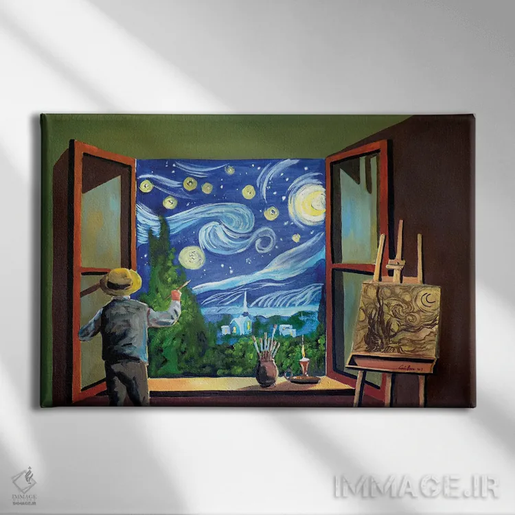 تابلو دکوراتیو ون گوگ نقاش شب پرستاره اثر گوردون بروس - نمای روبهرو روی دیوار