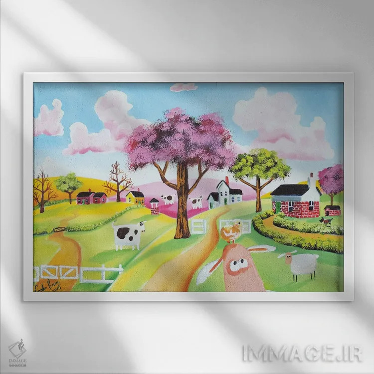 تابلو دکوراتیو جوجه روی سر گوسفند اثر گوردون بروس - نمای قابدار سفید