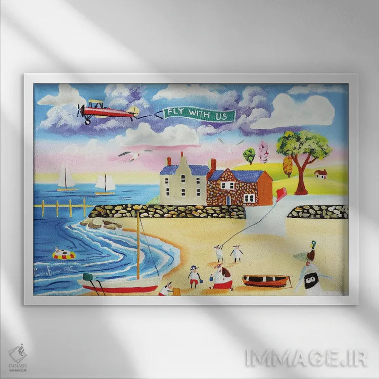 تابلو دکوراتیو حیوانات کنار دریا اثر گوردون بروس - نمای قابدار سفید