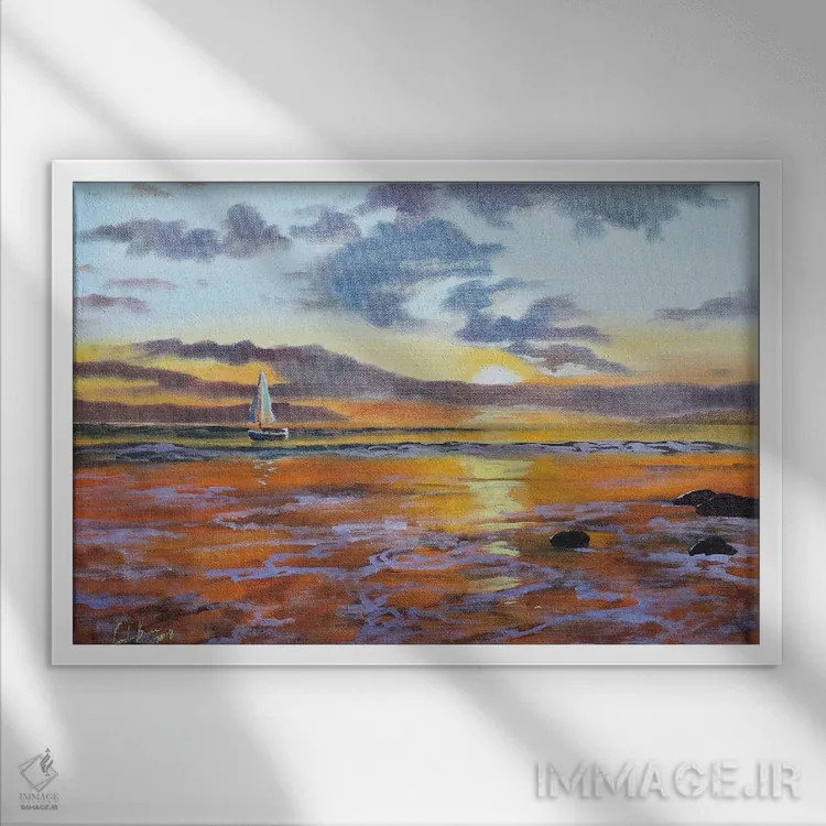 تابلو دکوراتیو قایق روی دریا اثر گوردون بروس - نمای قابدار سفید