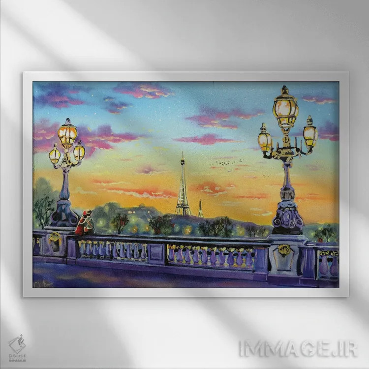تابلو دکوراتیو چراغ های پاریس اثر گوردون بروس - نمای قابدار سفید