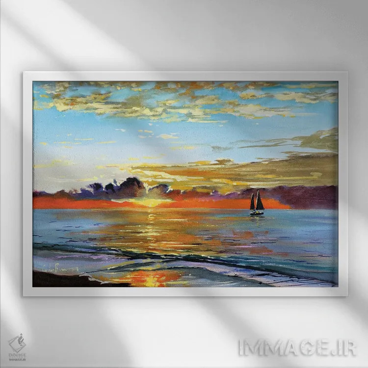 تابلو دکوراتیو کشتی روی دریا اثر گوردون بروس - نمای قابدار سفید