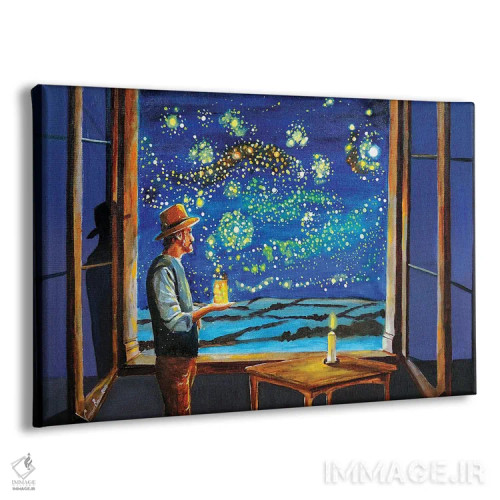 تابلو دکوراتیو شب پرستاره ون گوگ با کرم شب تاب ها اثر گوردون بروس - نمای پرسپکتیو محصول