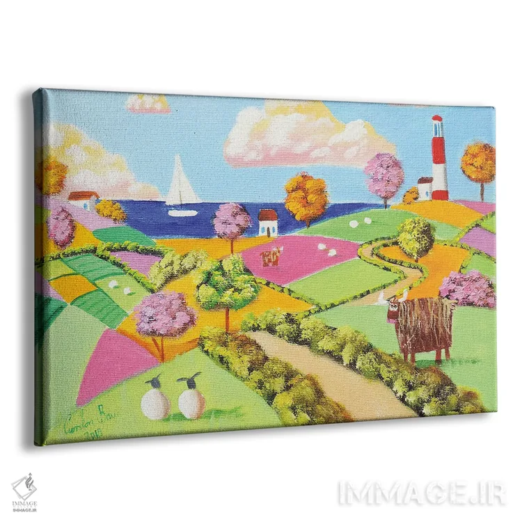 تابلو دکوراتیو مزارع وصله ای گاو کوهستانی اثر گوردون بروس - نمای پرسپکتیو محصول