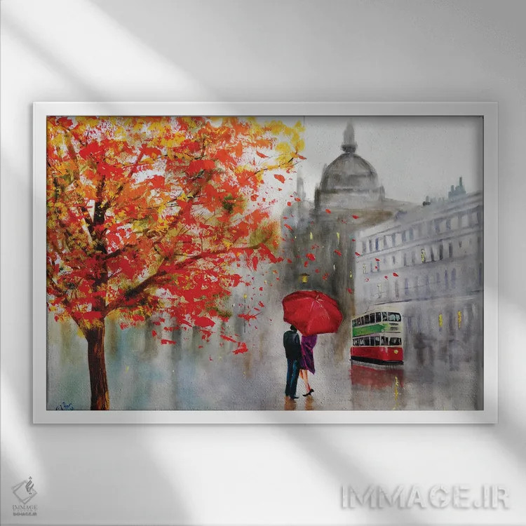 تابلو دکوراتیو باران پاییزی اثر گوردون بروس - نمای قابدار سفید