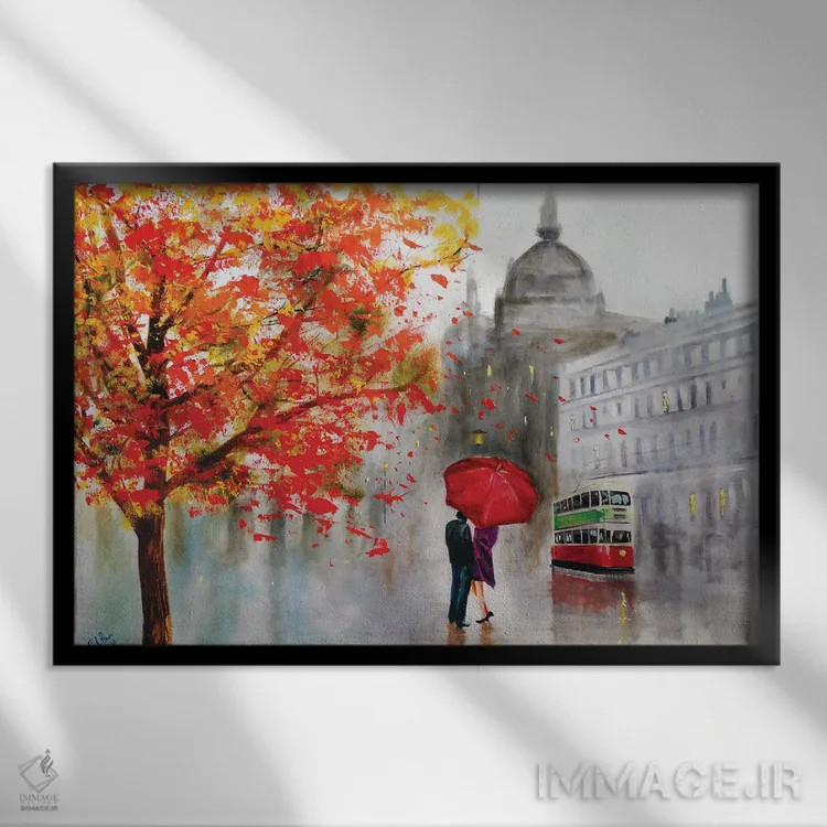 تابلو دکوراتیو باران پاییزی اثر گوردون بروس - نمای قابدار مشکی