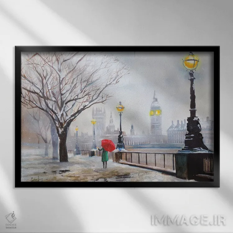 تابلو دکوراتیو زمستان لندن اثر گوردون بروس - نمای قابدار مشکی