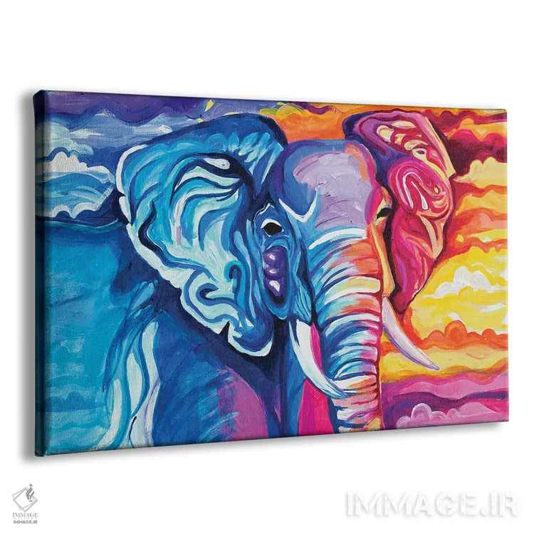 تابلو دکوراتیو فیل در رنگ های درخشان اثر چلسیا گودریچ - نمای پرسپکتیو محصول