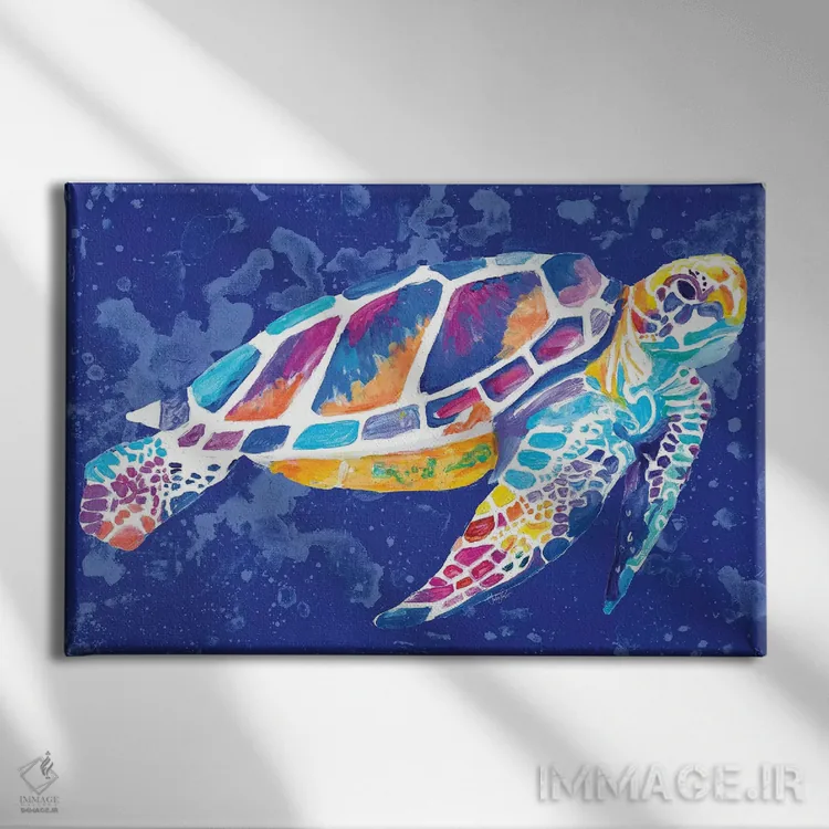 تابلو دکوراتیو لاک پشت دریایی آبی درخشان اثر چلسیا گودریچ - نمای روبهرو روی دیوار