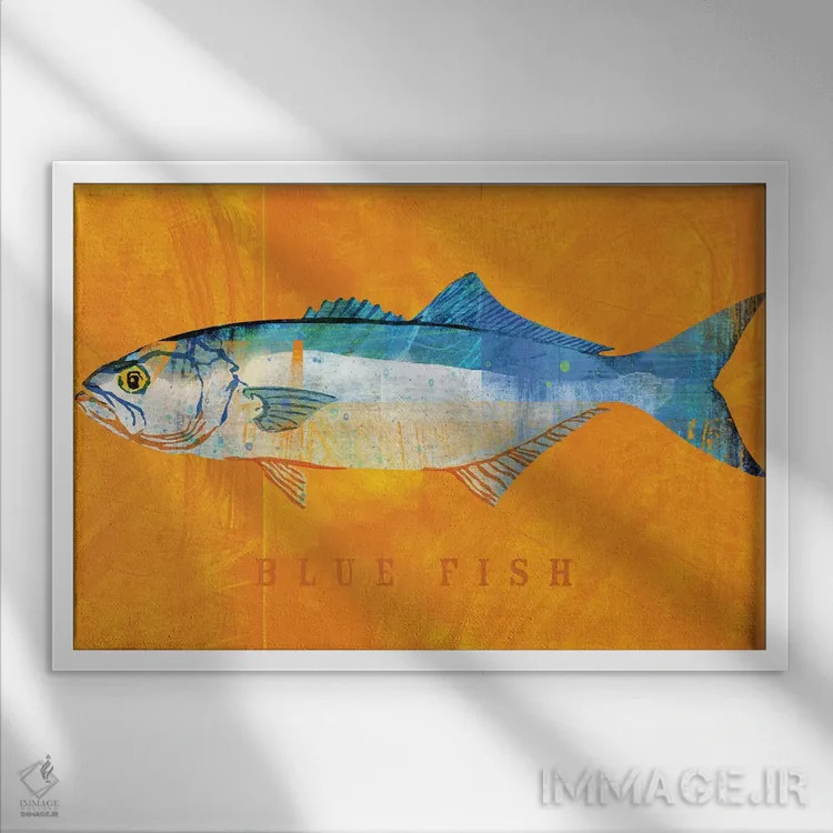 تابلو دکوراتیو ماهی آبی اثر جان گلدن - نمای قابدار سفید
