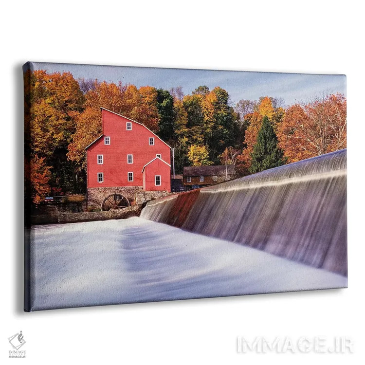 تابلو دکوراتیو آسیاب قرمز تاریخی در پاییز، کلینتون، نیوجرسی اثر جورج اوزه - نمای پرسپکتیو محصول