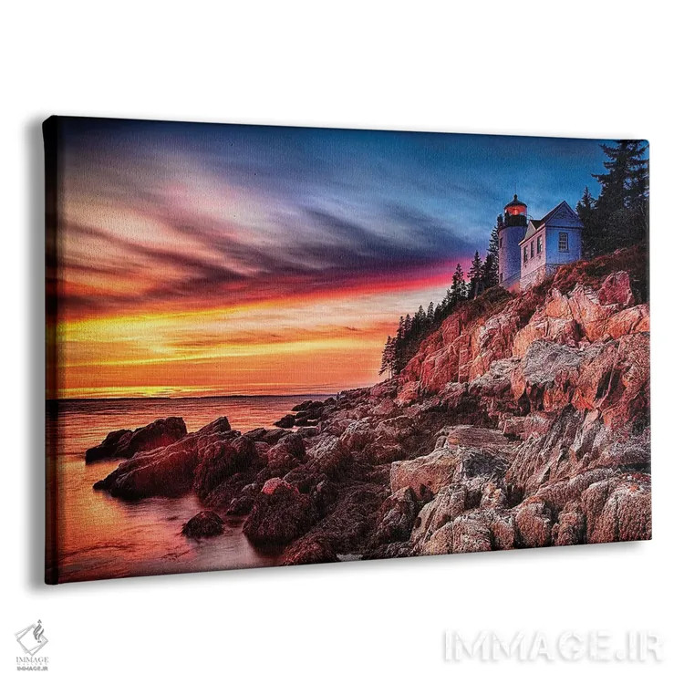 تابلو دکوراتیو فانوس دریایی بر صخره، هنگام غروب، فانوس دریایی باس هاربر، مین اثر جورج اوزه - نمای پرسپکتیو محصول