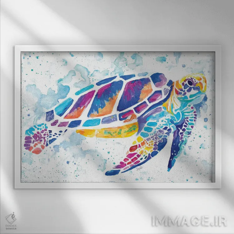 تابلو دکوراتیو لاک پشت دریایی درخشان اثر چلسیا گودریچ - نمای قابدار سفید