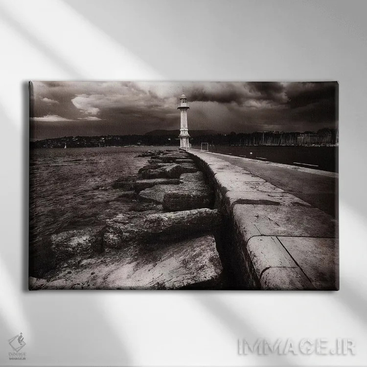 تابلو دکوراتیو فانوس دریایی دریاچه ژنو اثر جورج اوزه - نمای روبهرو روی دیوار