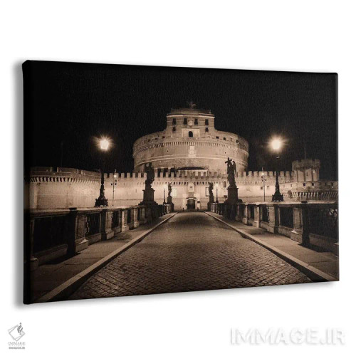 تابلو دکوراتیو نمای شبانه از زاویه پایین به قلعه سنت آنجلو، رم، لاتزیو، ایتا… اثر جورج اوزه - نمای پرسپکتیو محصول