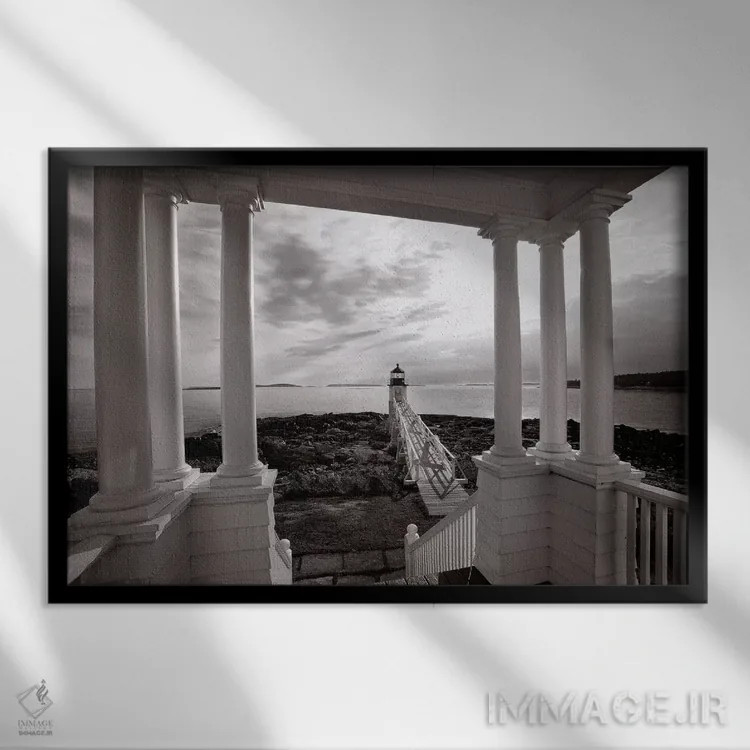 تابلو دکوراتیو غروب مارشال پوینت از خانه نگهبان، پورت کلاید، مین اثر جورج اوزه - نمای قابدار مشکی