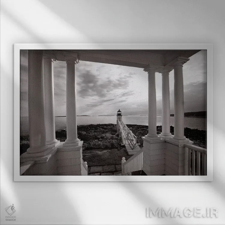 تابلو دکوراتیو غروب مارشال پوینت از خانه نگهبان، پورت کلاید، مین اثر جورج اوزه - نمای قابدار سفید