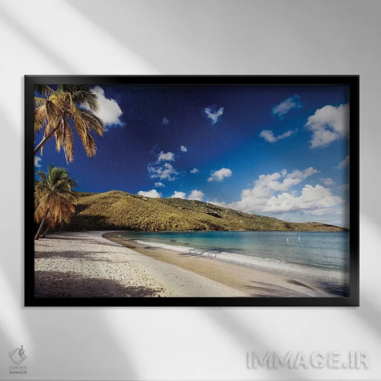 تابلو دکوراتیو صبحگاه خلیج مگنز، سنت توماس، جزایر ویرجین آمریکا اثر جورج اوزه - نمای قابدار مشکی