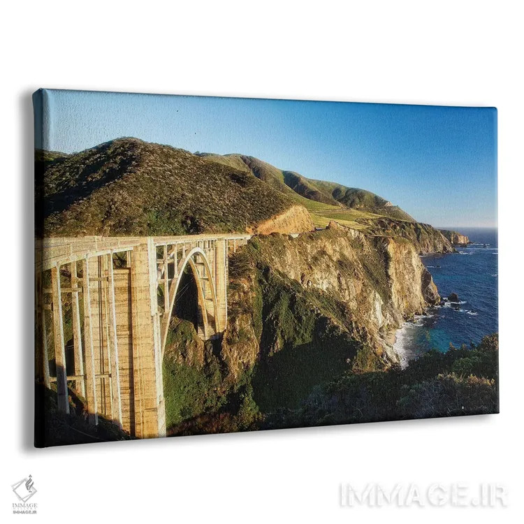 تابلو دکوراتیو نمای پانورامایی از خط ساحلی بیگ سور در پل بیکسبی، کالیفرنیا اثر جورج اوزه - نمای پرسپکتیو محصول