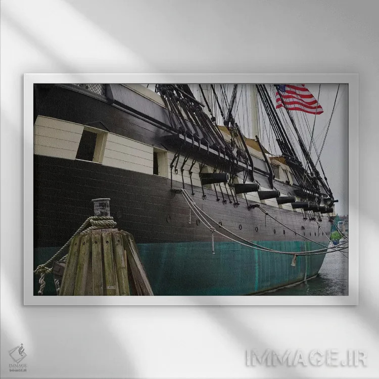 تابلو دکوراتیو نمای نزدیک از سمت بندر ناوشکن کانستلیشن، بندر بالتیمور، مریلن… اثر جورج اوزه - نمای قابدار سفید