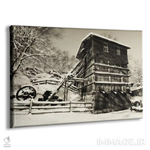 تابلو دکوراتیو ساختمان تاریخی معدن خانه پوشیده از برف، دهکده کلینتون رد میل… اثر جورج اوزه - نمای پرسپکتیو محصول