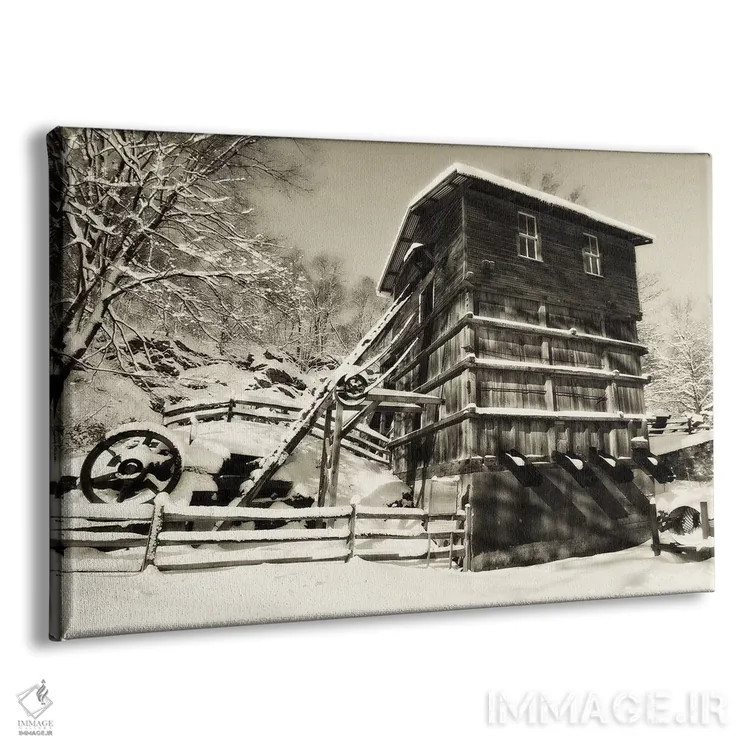 تابلو دکوراتیو ساختمان تاریخی معدن خانه پوشیده از برف، دهکده کلینتون رد میل… اثر جورج اوزه - نمای پرسپکتیو محصول