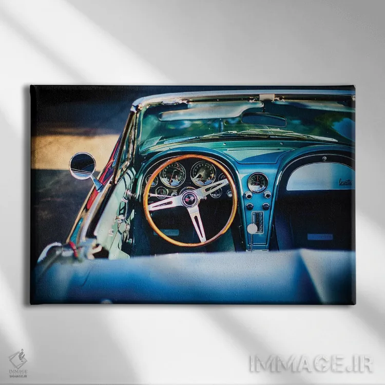 تابلو دکوراتیو فضای داخلی خودروی کلاسیک آمریکایی لوکس اثر جورج اوزه - نمای روبهرو روی دیوار