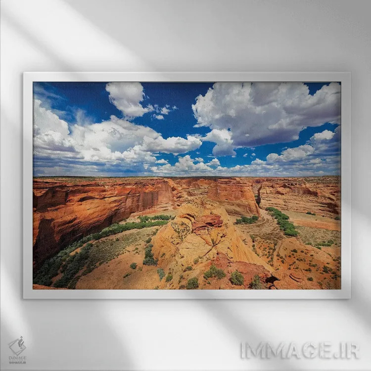 تابلو دکوراتیو دره سنگ ماسه ای قرمز، کنیون دو شی، آریزونا اثر جورج اوزه - نمای قابدار سفید