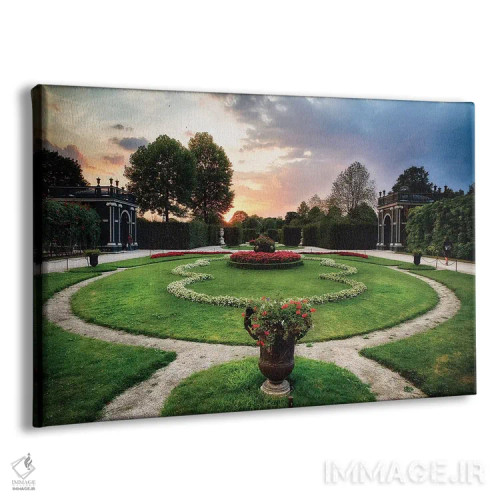 تابلو دکوراتیو نمای غروب باغ با آلاچیق ها، کاخ شونبرون، وین، اتریش اثر جورج اوزه - نمای پرسپکتیو محصول