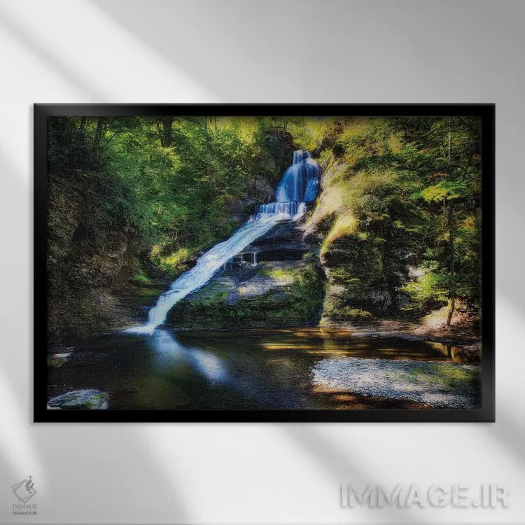 تابلو دکوراتیو نمای تابستانی از آبشار باورگمنز، پنسیلوانیا اثر جورج اوزه - نمای قابدار مشکی