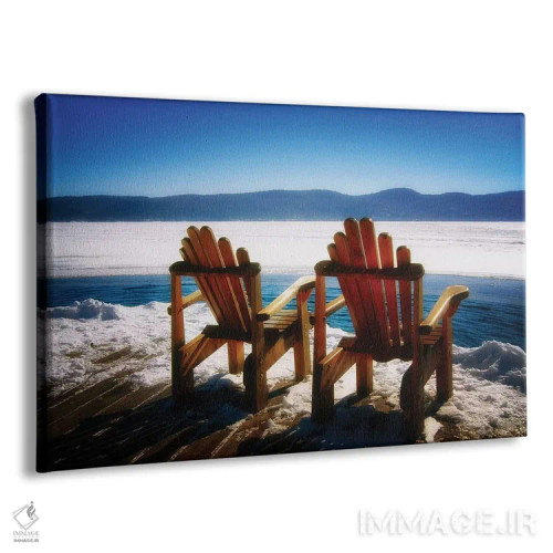 تابلو دکوراتیو دو صندلی آدیرونداک روی عرشه در زمستان، دریاچه جرج، نیویورک اثر جورج اوزه - نمای پرسپکتیو محصول