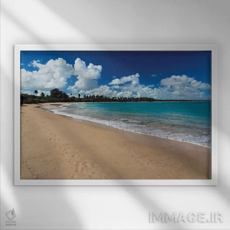 تابلو دکوراتیو ساحل واسیا تلاگا، پورتوریکو اثر جورج اوزه - نمای قابدار سفید