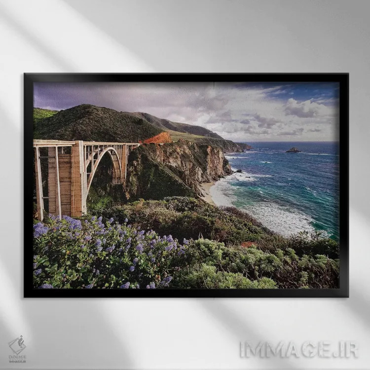 تابلو دکوراتیو نمای پل بیگس بی کریک، بیگ سور، کالیفرنیا اثر جورج اوزه - نمای قابدار مشکی