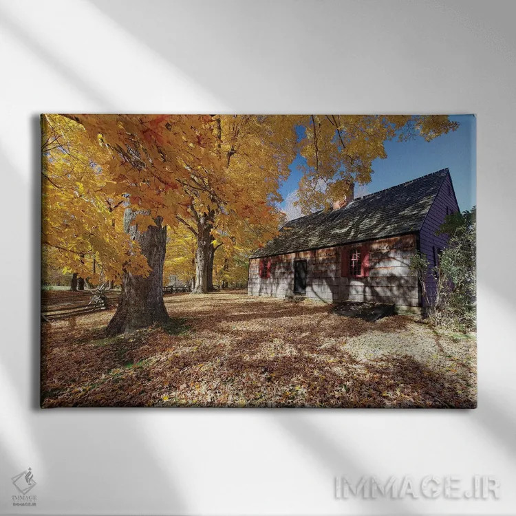 تابلو دکوراتیو نمای خانه تاریخی ویکس از میان برگ های پاییزی رنگارنگ، پارک ای… اثر جورج اوزه - نمای روبهرو روی دیوار