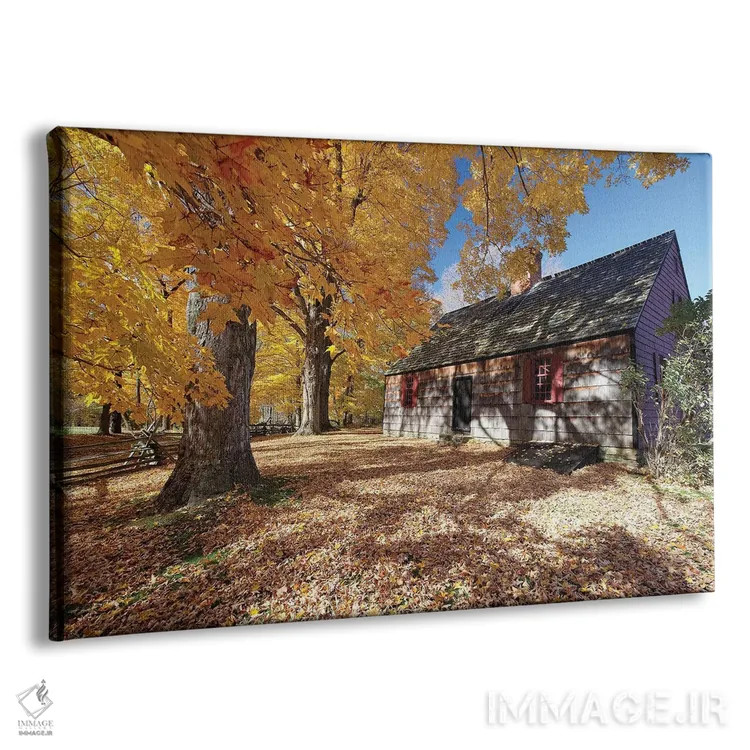 تابلو دکوراتیو نمای خانه تاریخی ویکس از میان برگ های پاییزی رنگارنگ، پارک ای… اثر جورج اوزه - نمای پرسپکتیو محصول