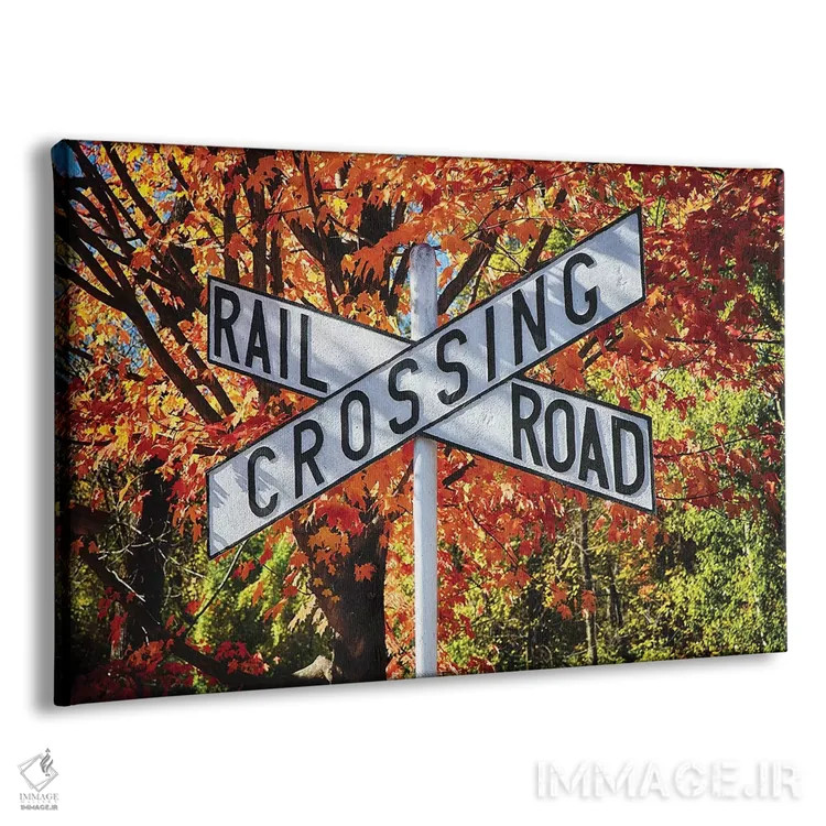 تابلوی قدیمی عبور راه آهن در روز پاییزی روشن اثر جورج اوزه - نمای پرسپکتیو محصول