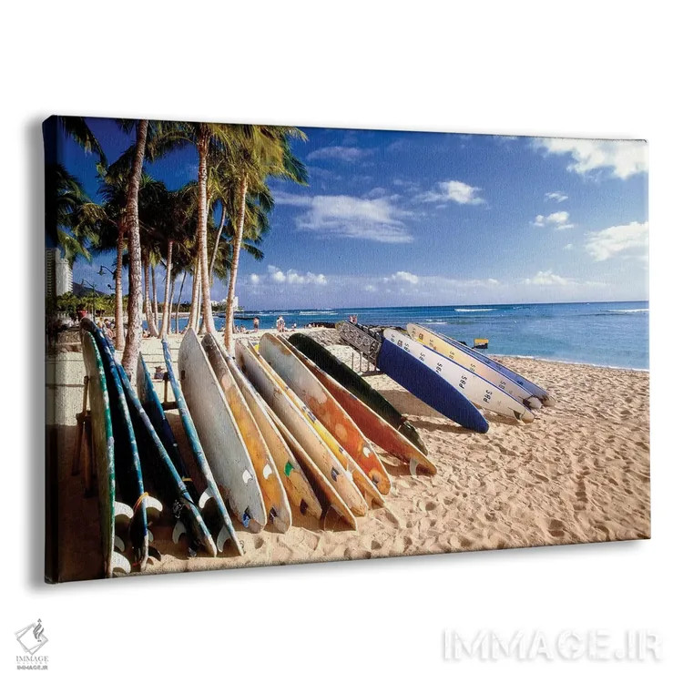 تابلو دکوراتیو تخته موج های ساحل وایکیکی اثر جورج اوزه - نمای پرسپکتیو محصول