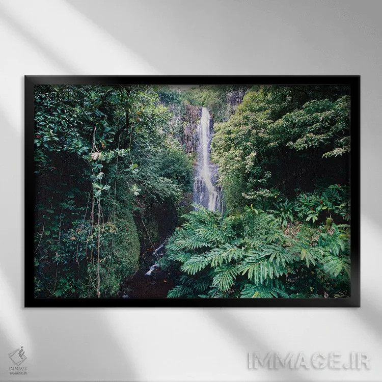 تابلو دکوراتیو آبشار وایلوآ بر مسیر هانا، مائوئی، هاوایی اثر جورج اوزه - نمای قابدار مشکی