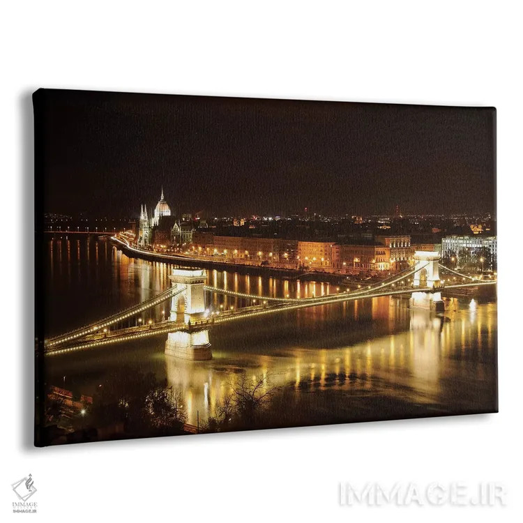 تابلو دکوراتیو منظره شبانه بوداپست با پل زنجیر و ساختمان پارلمان اثر جورج اوزه - نمای پرسپکتیو محصول