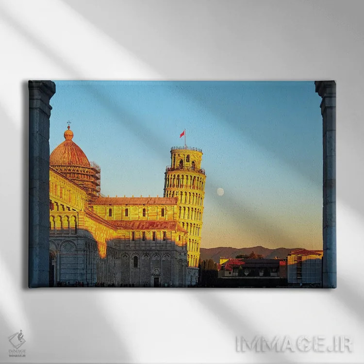 تابلو دکوراتیو میدان کلیسای پیزا با کلیسا و برج کج، توسکانی، ایتالیا اثر جورج اوزه - نمای روبهرو روی دیوار